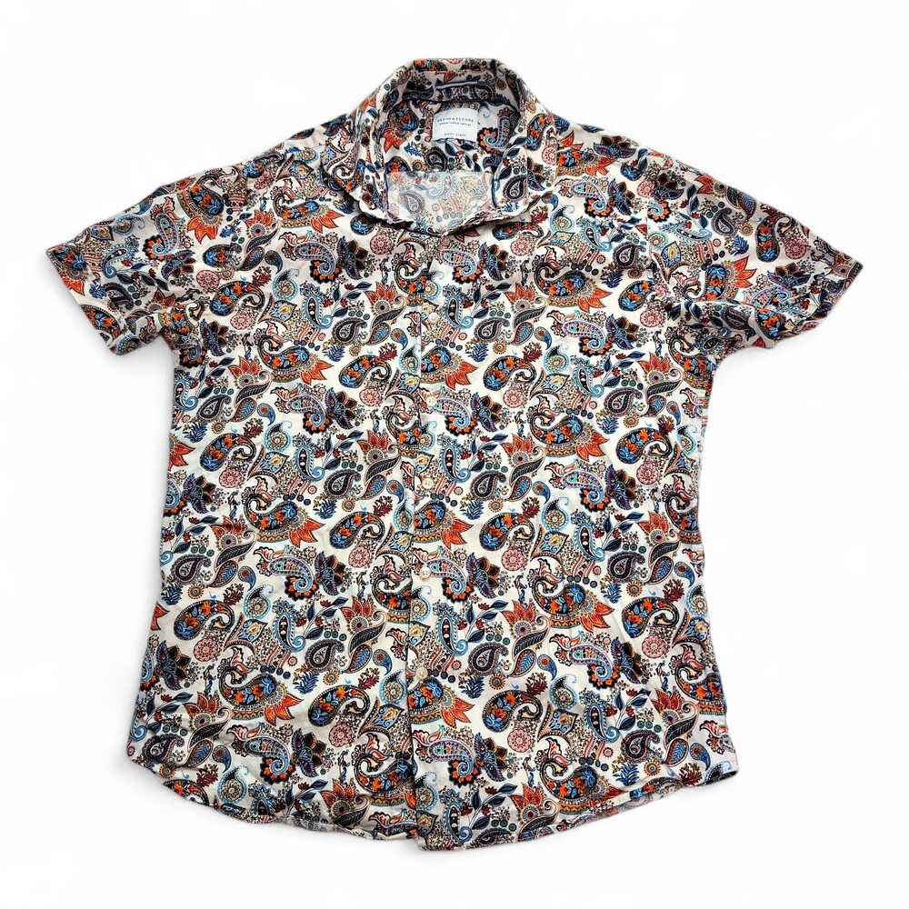 Denim & Flowers Men's White Paisley Short-Sleeve Button-Up M